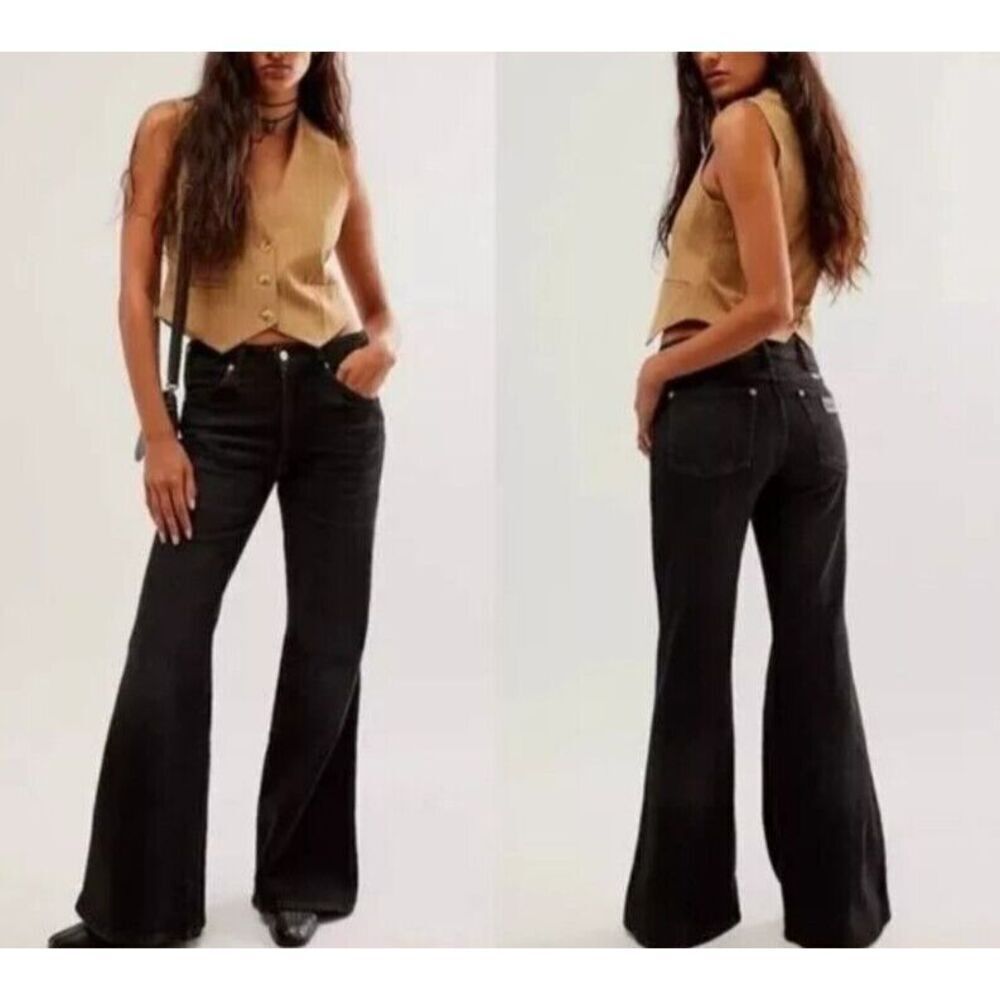 WRANGLER WOMEN'S JEANS  26X34 BLACK PINSTRIPE BONNIE 683 MODERN‎ LOOSE FLARE